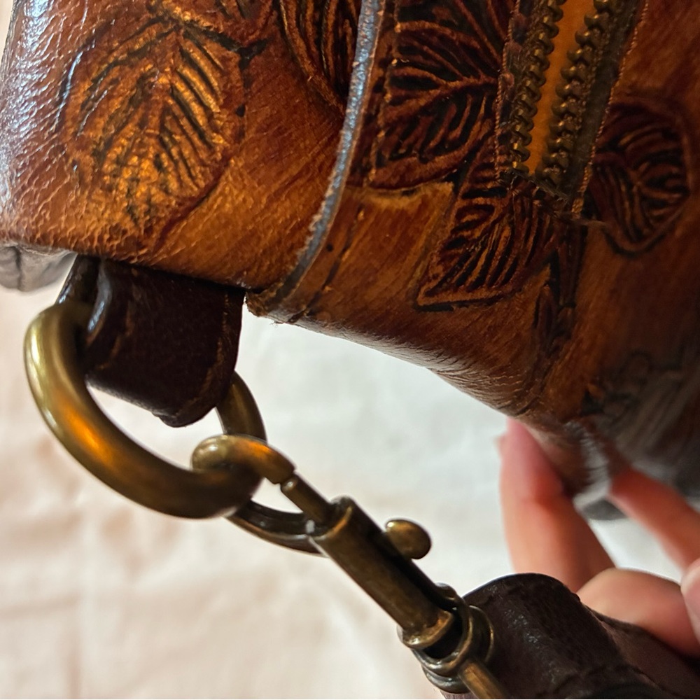 Patricia Nash Brown Embossed Floral Leather Convertible Backpack - Picture 6 of 14